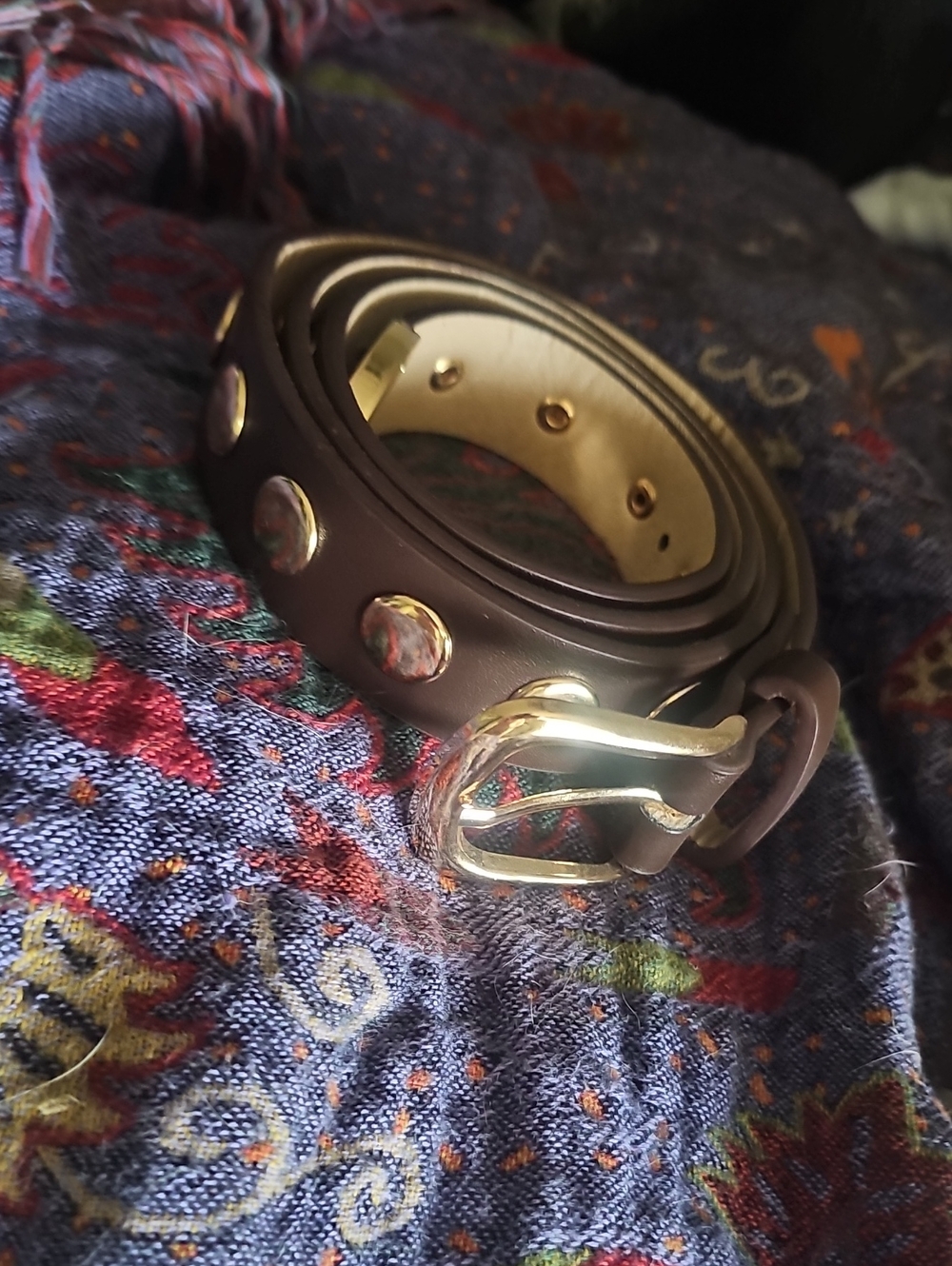 Classic Brown Leather Stud Belt with Gold Buckle